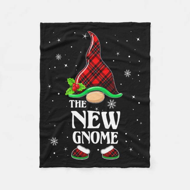 New Gnome Red Plaid Matching Family Christmas Paja Fleece Blanket (Front)
