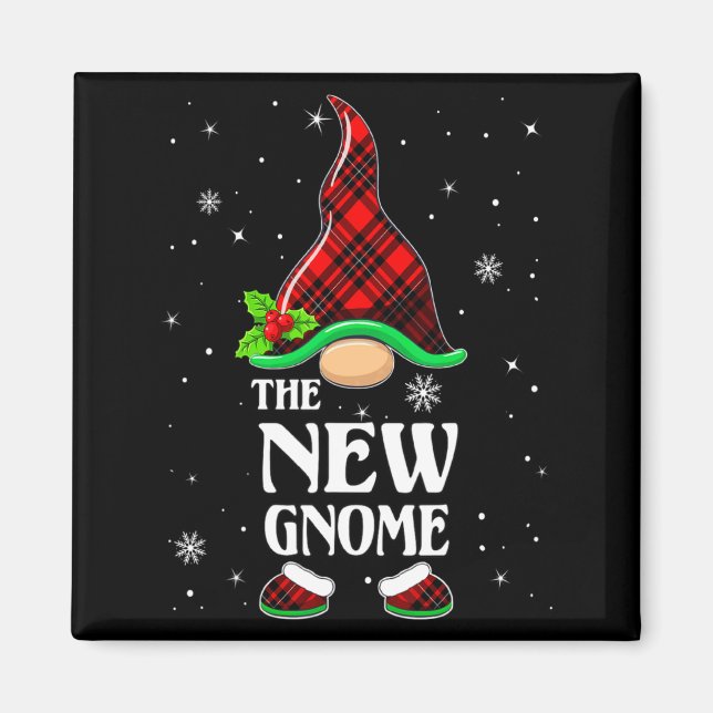New Gnome Red Plaid Matching Family Christmas Paja Magnet (Front)