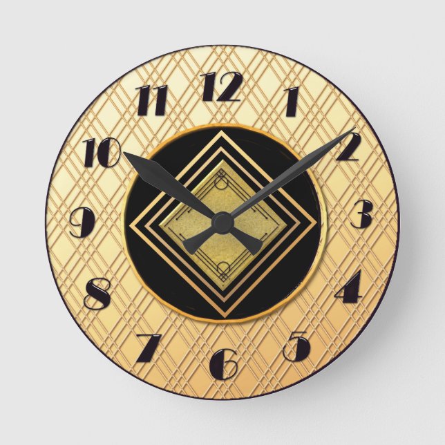 New Gold and Black Art Deco Style Round Clock (Front)