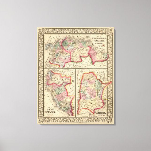 New Granada, Venezuela, Guiana Map by Mitchell Canvas Print (Front)