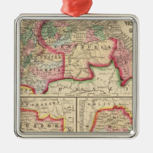 New Granada, Venezuela, Guiana Map by Mitchell Metal Tree Decoration