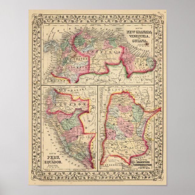 New Granada, Venezuela, Guiana Map by Mitchell Poster (Front)
