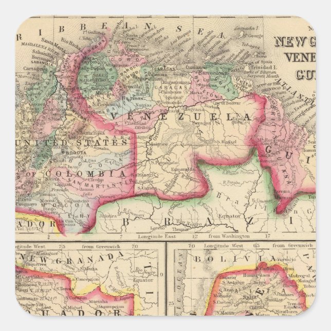 New Granada, Venezuela, Guiana Map by Mitchell Square Sticker (Front)
