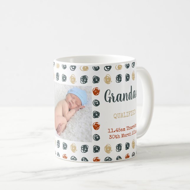 New Grandad - 2 Photos and Custom Baby Birth Stats Coffee Mug (Front Right)