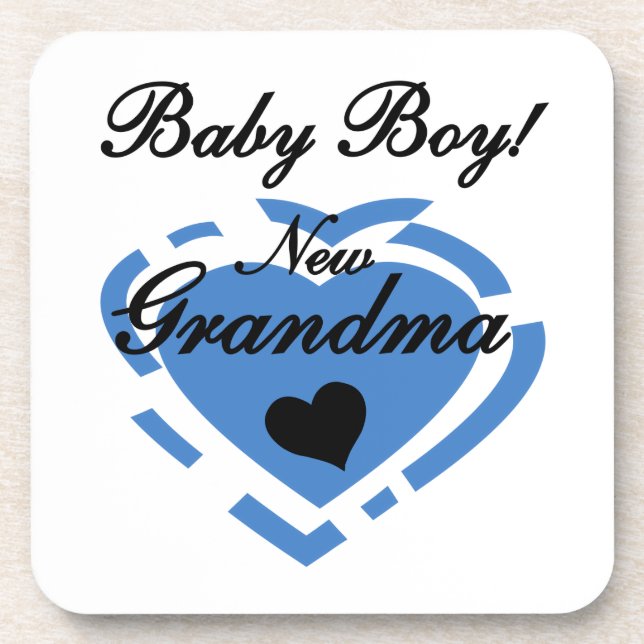 New Grandma Baby Boy Blue Heart Gifts Coaster (Front)