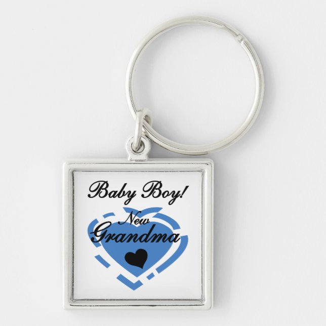 New Grandma Baby Boy Blue Heart Gifts Key Ring (Front)