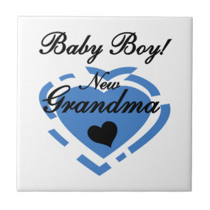 New Grandma Baby Boy Blue Heart Gifts Tile