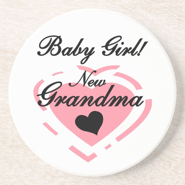New Grandma Baby Girl Pink Heart Gifts Coaster (Front)