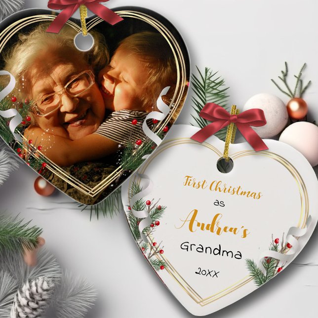 New Grandma Baby Holly  Pine Gold Frame Photo  Ceramic Tree Decoration (Creator Uploaded)