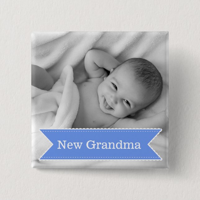 New Grandma Blue Tag Proud Photo Button (Front)