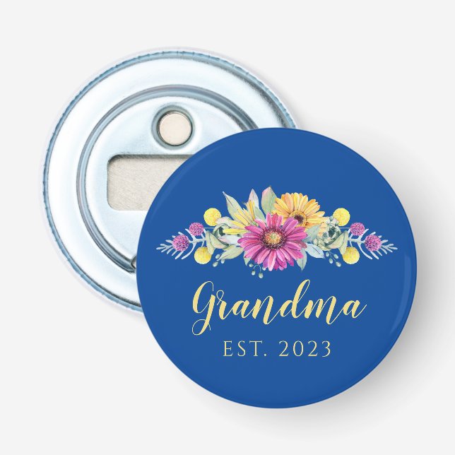 New Grandma Elegant Flowers Blue Bottle Opener (Front)