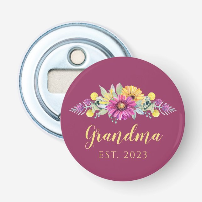 New Grandma Elegant Flowers Burgundy Bottle Opener (Front)