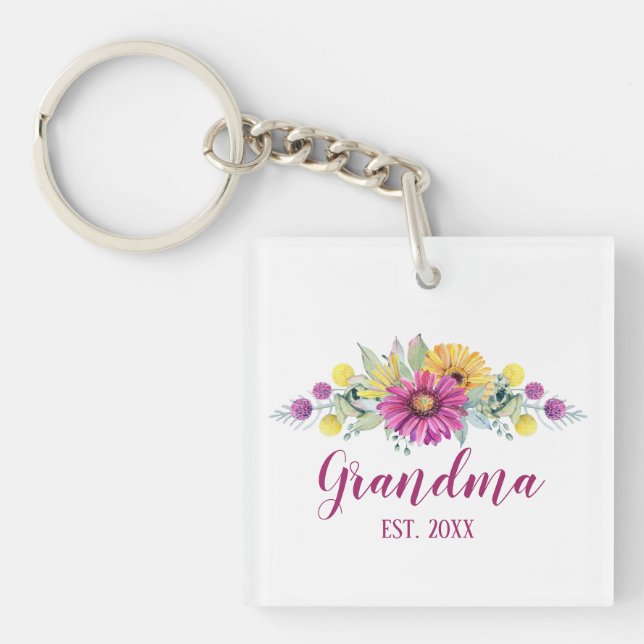 New Grandma Elegant Flowers| Photo Key Ring (Front)