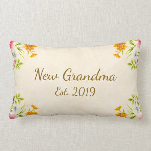 New Grandma Est. 2019 New Grandmother Floral Lumbar Cushion