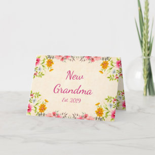 New Grandma Est. 2019 Pretty Vintage Floral Card