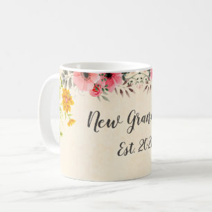 New Grandma Est. 2021 Decorative Floral Coffee Mug