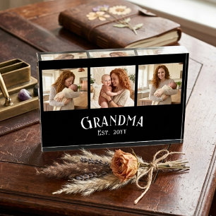 New Grandma Est. Year Custom Name 3 Photo Block