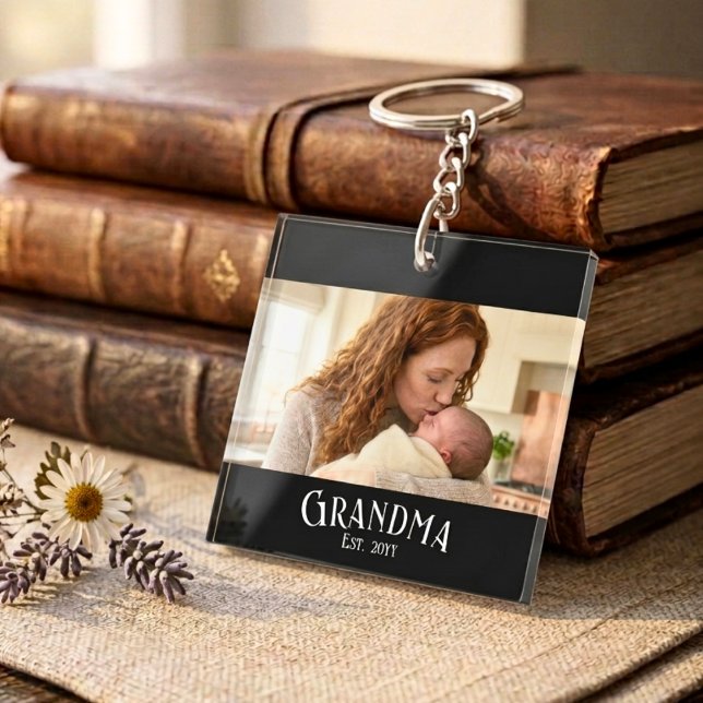 New Grandma Established Custom Name Year Photo Key Ring (Creator Uploaded)