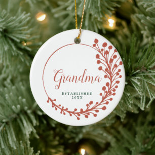 New Grandma Established Personalised Fern Wreath Ceramic Tree Decoration