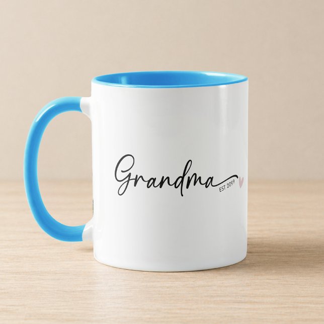 New Grandma Established Year Script Blue Mug (Creator Uploaded)