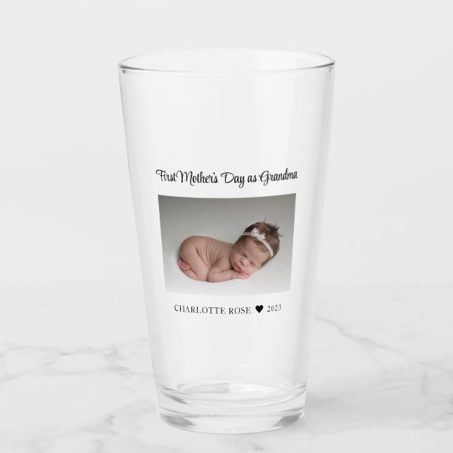 New Grandma First Mothers Day Baby Photo Drinking Glass (Front)