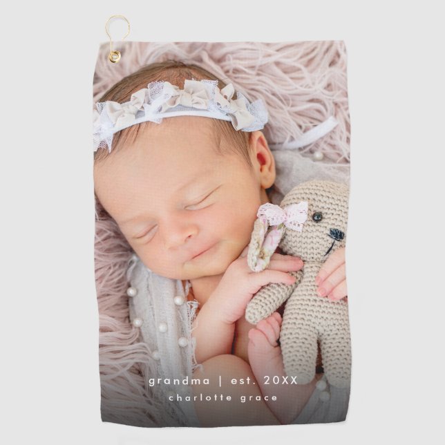 New Grandma Year Established Baby Photo Golf Towel (Front)