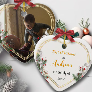 New Grandpa & Baby Holly Pine Gold Frame Photo  Ceramic Tree Decoration