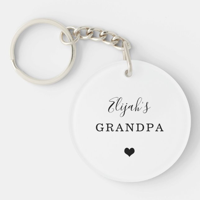 New Grandpa - Child's Name Simple Heart and Photo Key Ring (Front)
