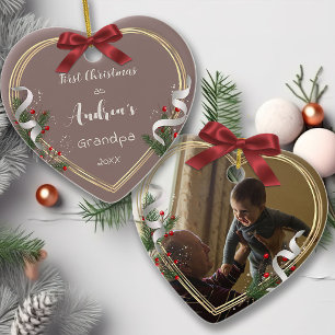 New Grandpa New Baby 1st Christmas Photo  Ceramic Tree Decoration