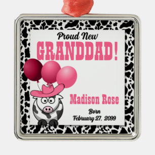 New Grandpa of a Cowgirl in Pink Metal Tree Decoration