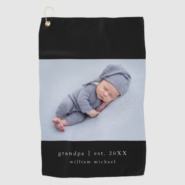 New Grandpa Year Established Grandchild Photo Golf Towel (Front)