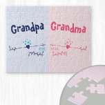 New Grandparents - Baby or Pregnancy Announcement Jigsaw Puzzle<br><div class="desc">Jigsaw Puzzles are a fun way to make an announcement and this modern hearts and arrows design in pink and blue is ideal for new grandparents to be. The words, Grandpa and Grandma can both be personalised to Grandad, Nanna etc., to suit your preference. You can also add the year...</div>