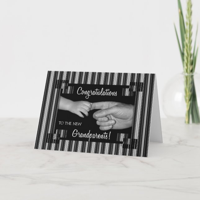 New Grandparents Black Striped Congratulations Card (Front)