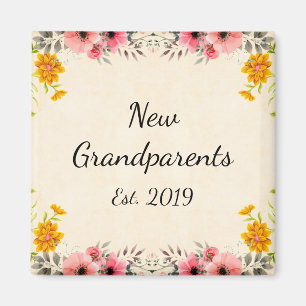New Grandparents Est. 2019 Vintage Floral Magnet