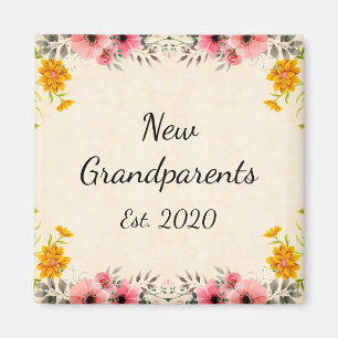 New Grandparents Est. 2020 Vintage Floral Magnet