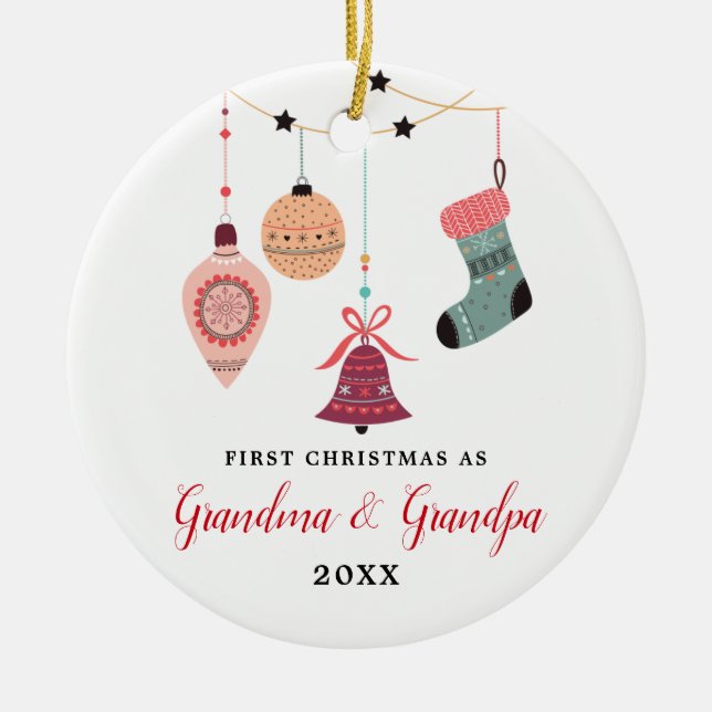 New Grandparents Personalised Grandma Grandpa Ceramic Tree Decoration (Front)