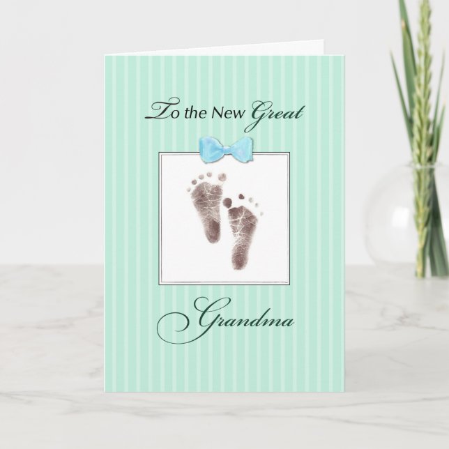 New Great Grandma of Great Grandson Green Footprin Card (Front)