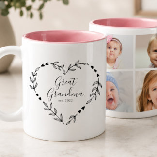New Great Grandma Year Est. Four Photo Collage Two-Tone Coffee Mug