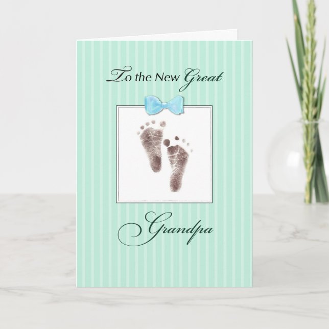 New Great Grandpa of Great Grandson Green Footprin Card (Front)