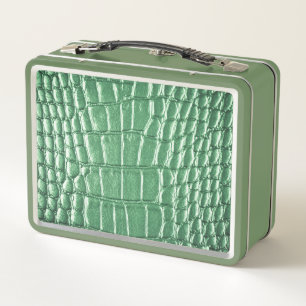 New! Green Faux Leather Metal Lunch Box
