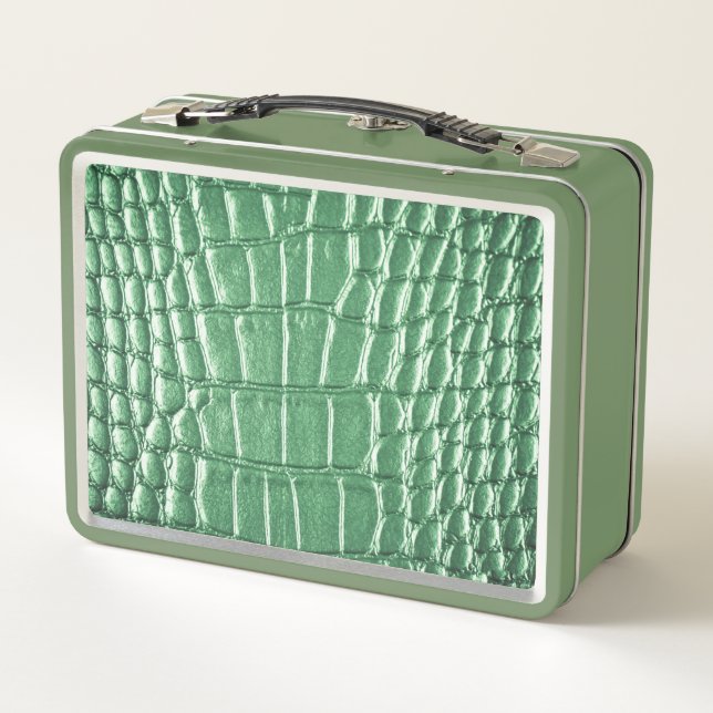 New! Green Faux Leather Metal Lunch Box (Back)