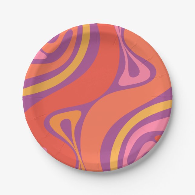 New Groove Abstract Trippy Retro 60s 70s Pattern  Paper Plate (Front)