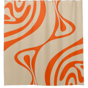 New Groove Abstract Trippy Retro Pattern Orange Shower Curtain