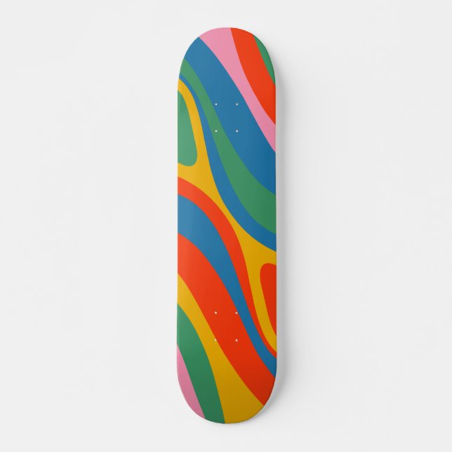New Groove Colourful Retro Rainbow Trippy Abstract Skateboard (Front)