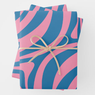 New Groove Retro Abstract Pattern Blue and Pink Wrapping Paper Sheet