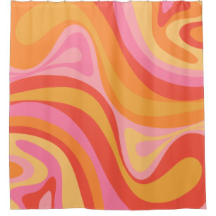 New Groove Retro Abstract Pattern Pink and Orange Shower Curtain