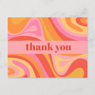 New Groove Retro Abstract Pink Orange Thank You Postcard