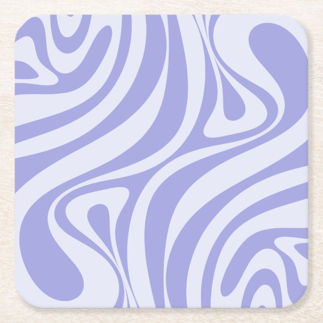 New Groove Retro Abstract Swirl Pattern Purple Square Paper Coaster (Front)
