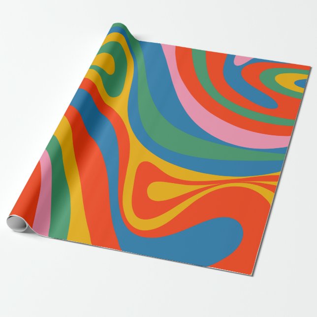 New Groove Retro Trippy Colorful Abstract Pattern Wrapping Paper (Unrolled)