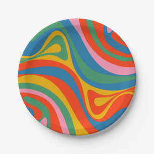 New Groove Retro Trippy Colourful Abstract Pattern Paper Plate